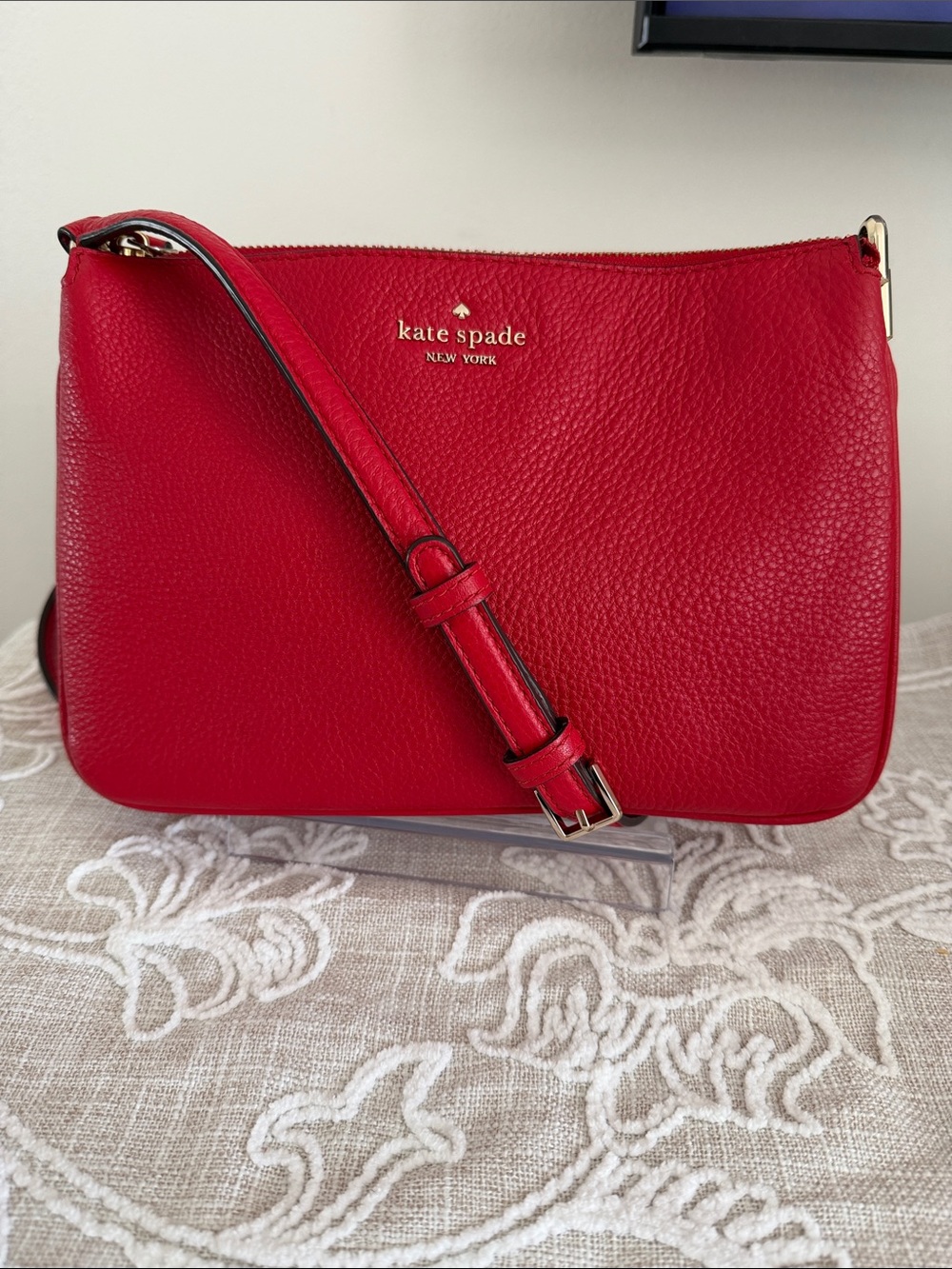 Kate Spade Jackson Triple Gusset Red Leather Crossbody bag